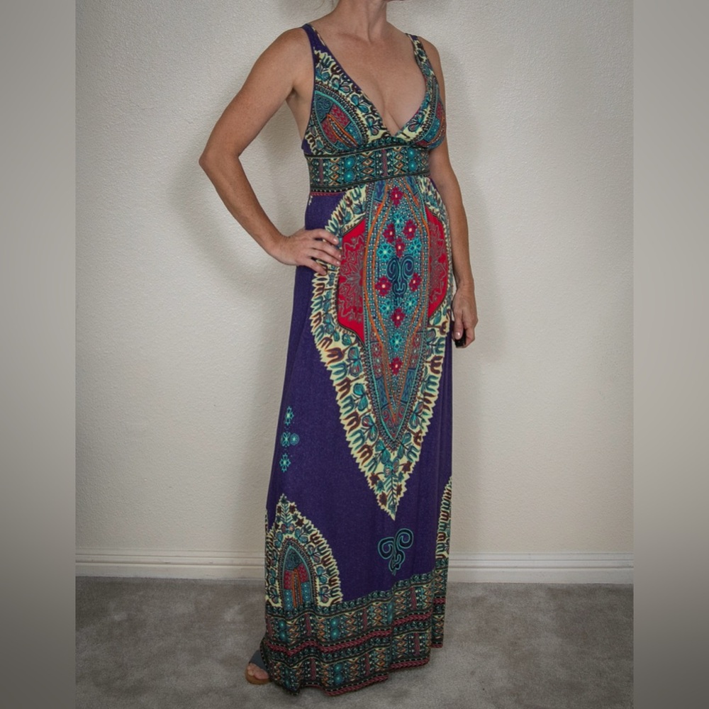 Angie full length colorful maxi dress. Size Large will fit Med and tall Small.